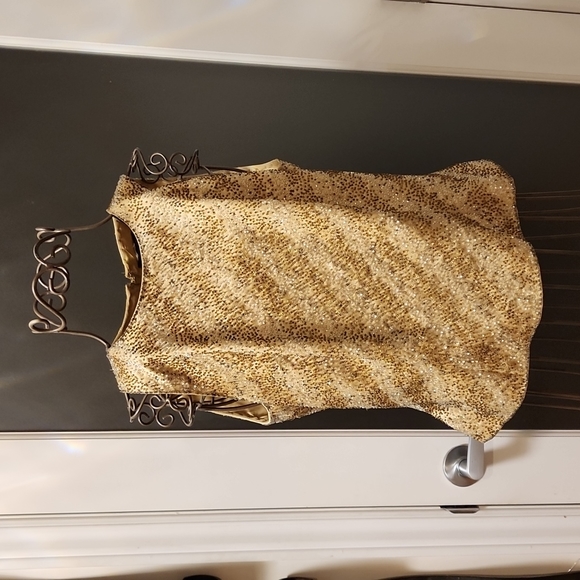 Fitted vintage gold satin beaded top - Picture 1 of 5